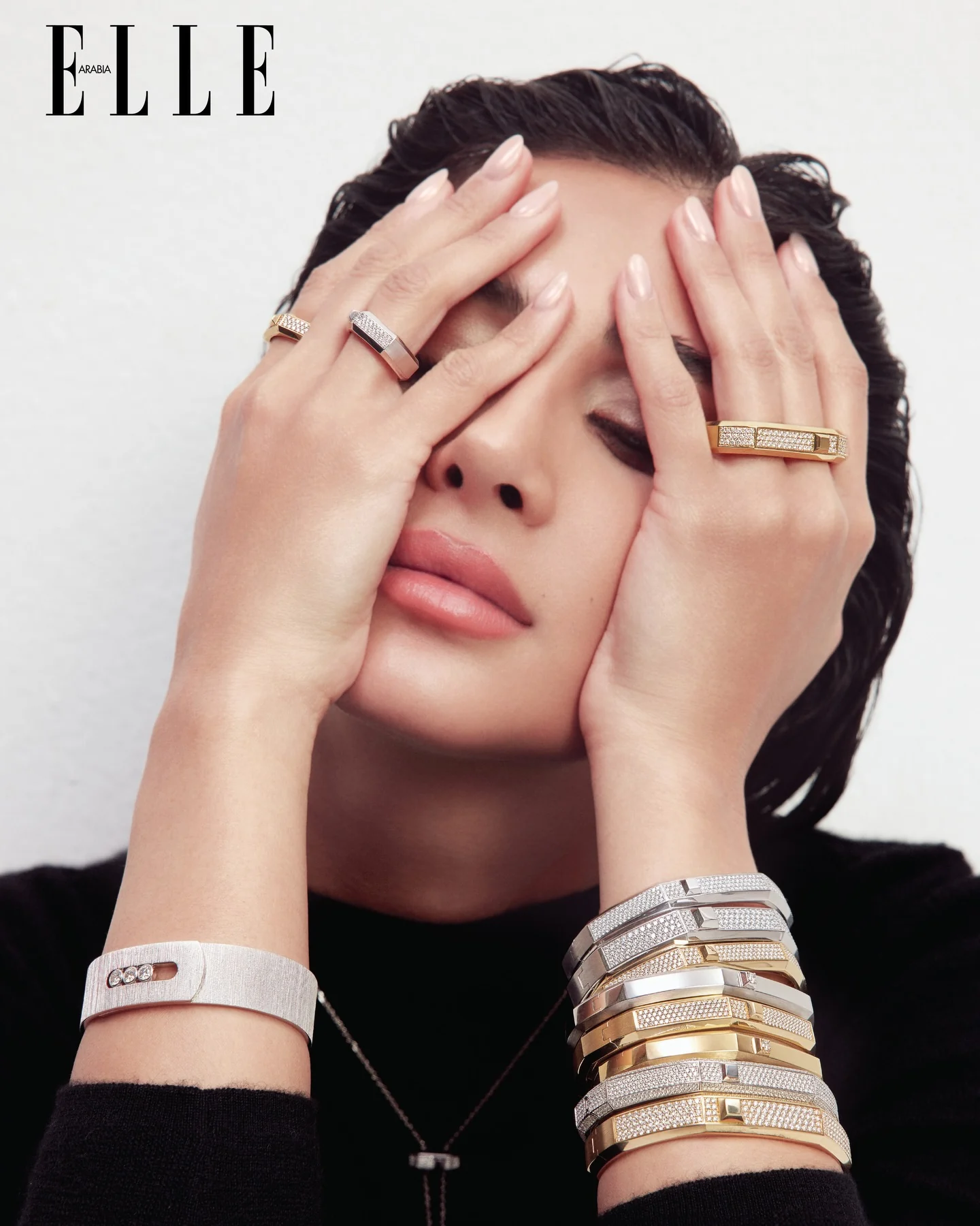 Rahaf wearing Messika rings and bracelets for ELLE Arabia