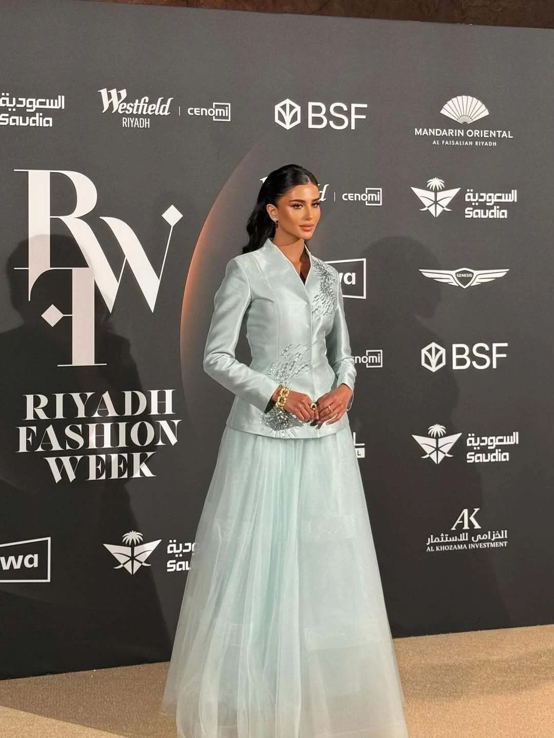 Rahaf in a pale blue gown at Riyadh Fashion Week